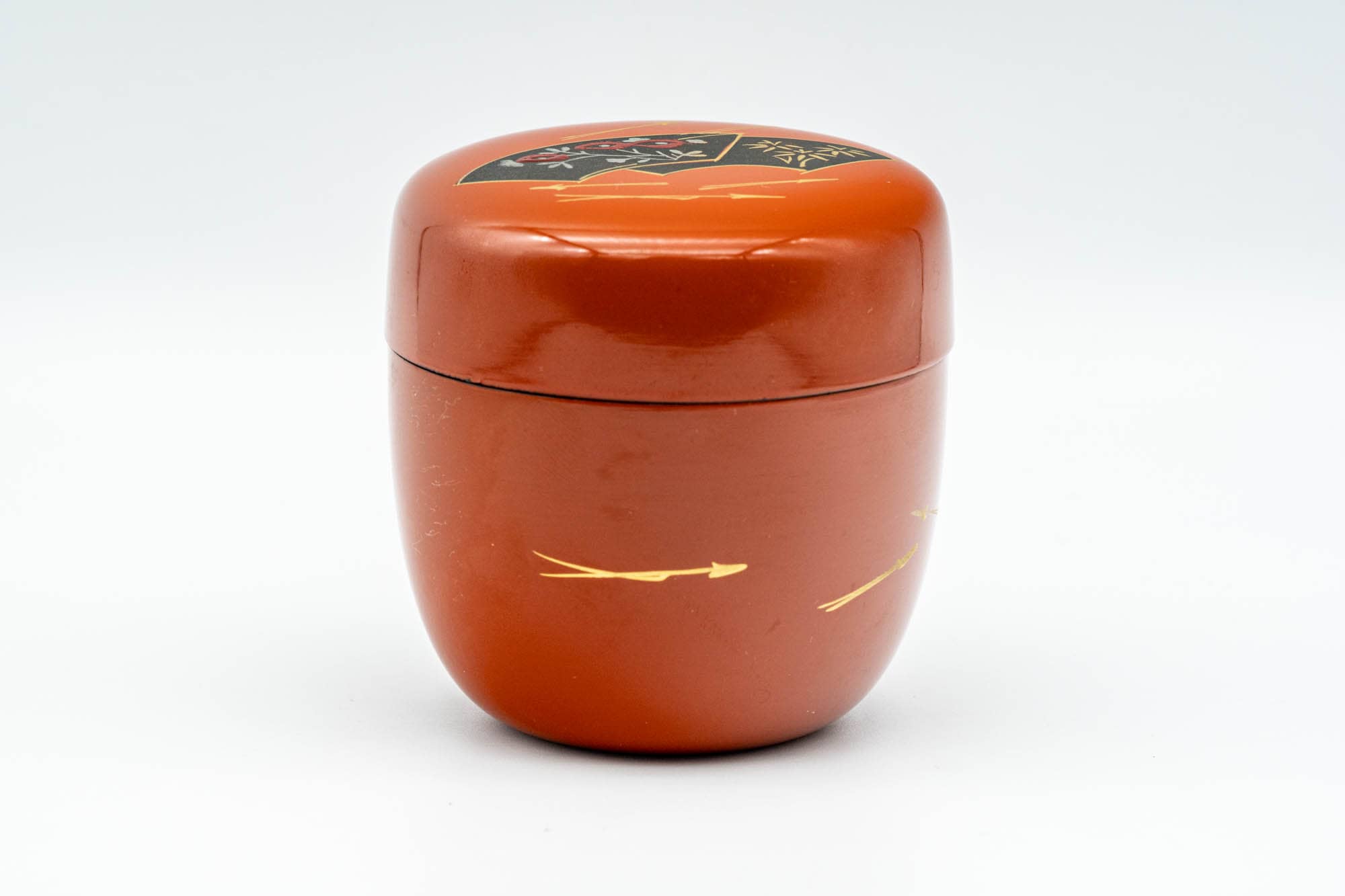 Japanese Natsume - Orange Gold Floral Lacquered Matcha Tea Caddy - 100ml