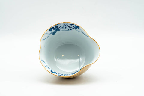 Japanese Tea Set - Yellow Blue Floral White Inner-Glazed Arita-yaki Kyusu Teapot with Katakuchi Water Cooler and 5 Yunomi Teacups