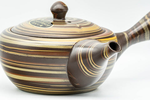 Japanese Kyusu - Nobuyasu Nerikomi Tokoname-yaki Teapot - 275ml - three-quarter view from the spout side