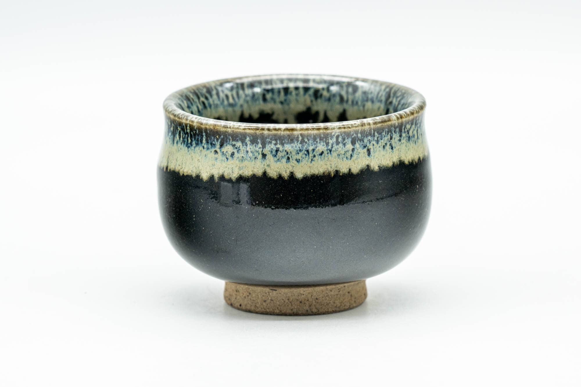 Japanese Teacup - Jet Black Hare's Fur Drip-Glazed Guinomi - 35ml