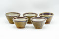 Japanese Tea Set - Green Purple Drip-Glazed Houhin Teapot with Katakuchi Water Cooler and 5 Yunomi Teacups - the five yunomi teacups arranged together