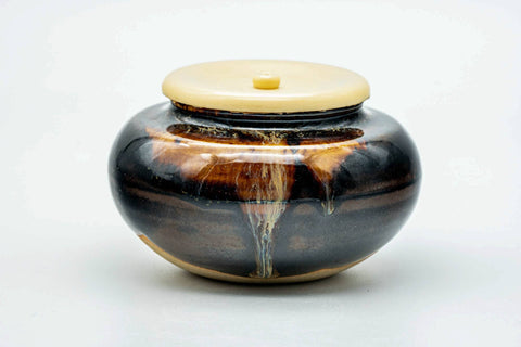 Japanese Chaire - 桶谷定一 Teiichi Oketani - Black Drip-Glazed Taikai Kyo-yaki Tea Canister