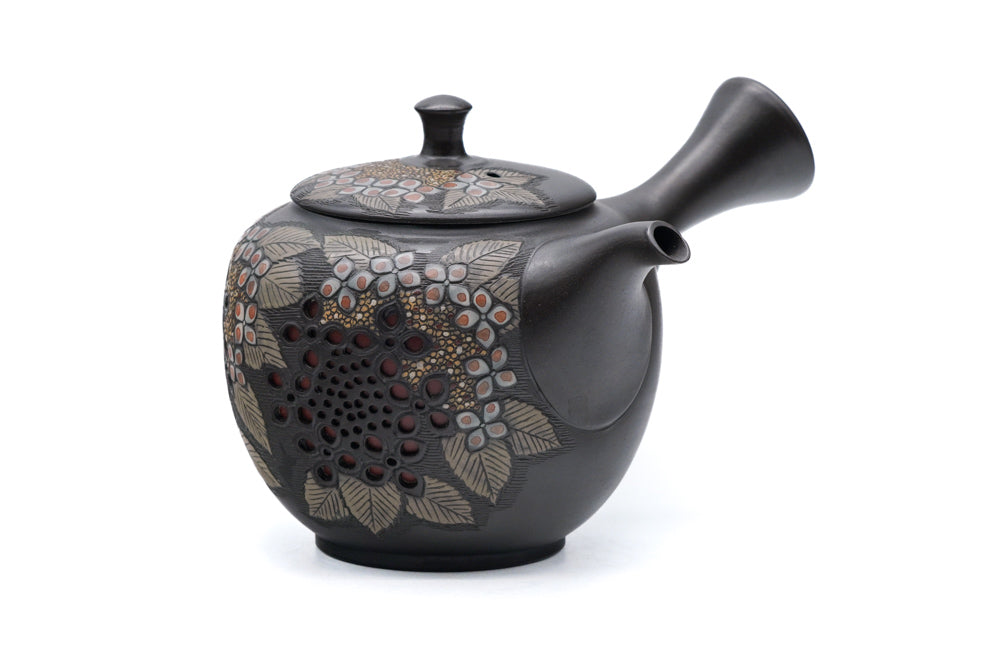 Japanese Kyusu - 間野舜園 Mano Shunen - Hydrangea Layered Tokoname Teapot - 200ml