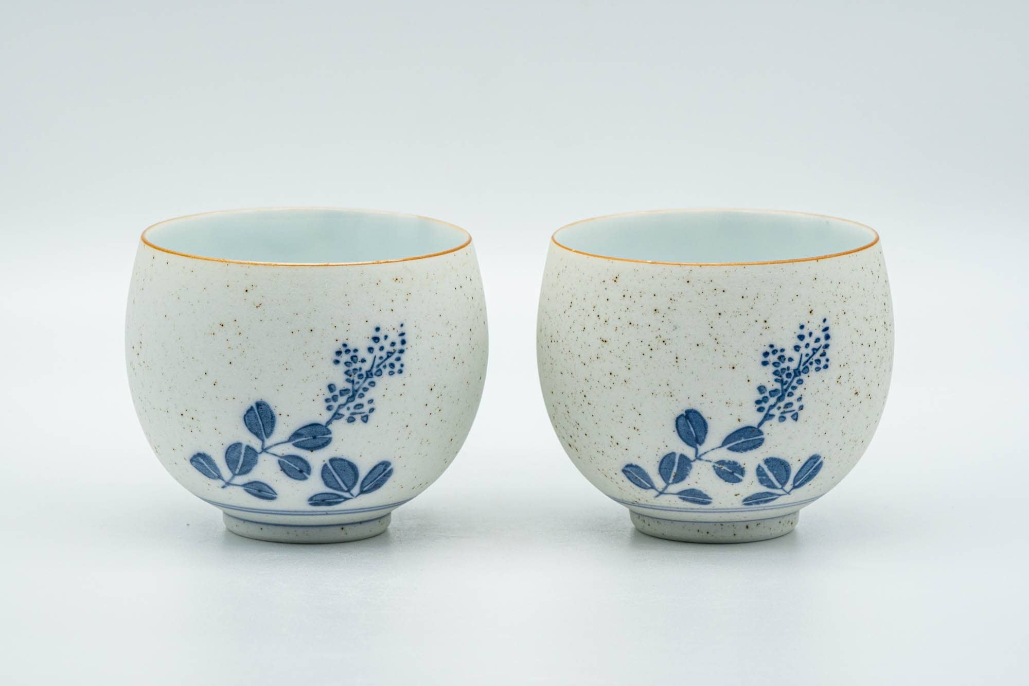 Japanese Teacups - Pair of Blue Floral Arita-yaki Yunomi - 150ml - Tezumi