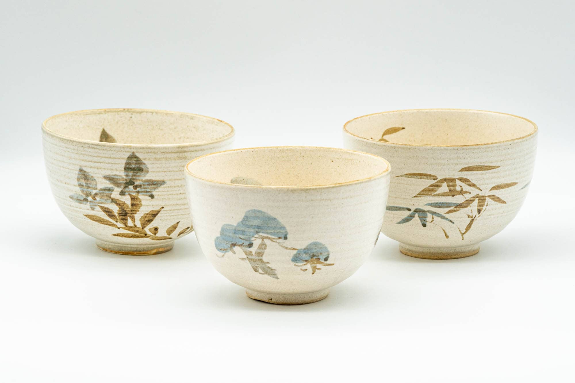 Japanese Teacups - Set of 3 Uniquely Decorated Floral Kiyomizu-yaki Yunomi - 170ml
