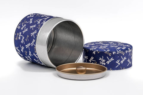 Blue White Dragonflies Washi Tea Canister - 150g