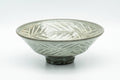 Tezumi — Japanese Matcha Bowl - White Chrysanthemums Geometric Patterned Summer Chawan - 150ml — front view from another angle