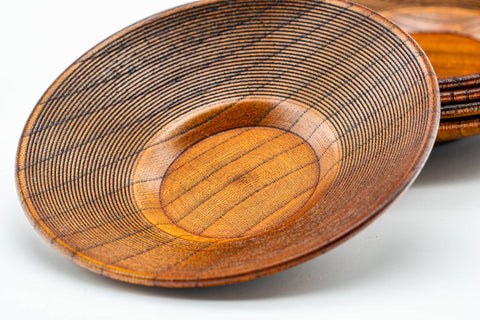 Japanese Chataku - Set of 5 Small Spiraling Woodgrain Tea Saucers