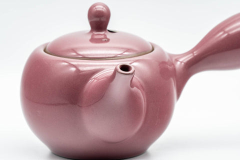 Tezumi — Japanese Kyusu - Magenta Teapot with Fine Mesh Strainer - 325ml — side profile showing the spout and handle