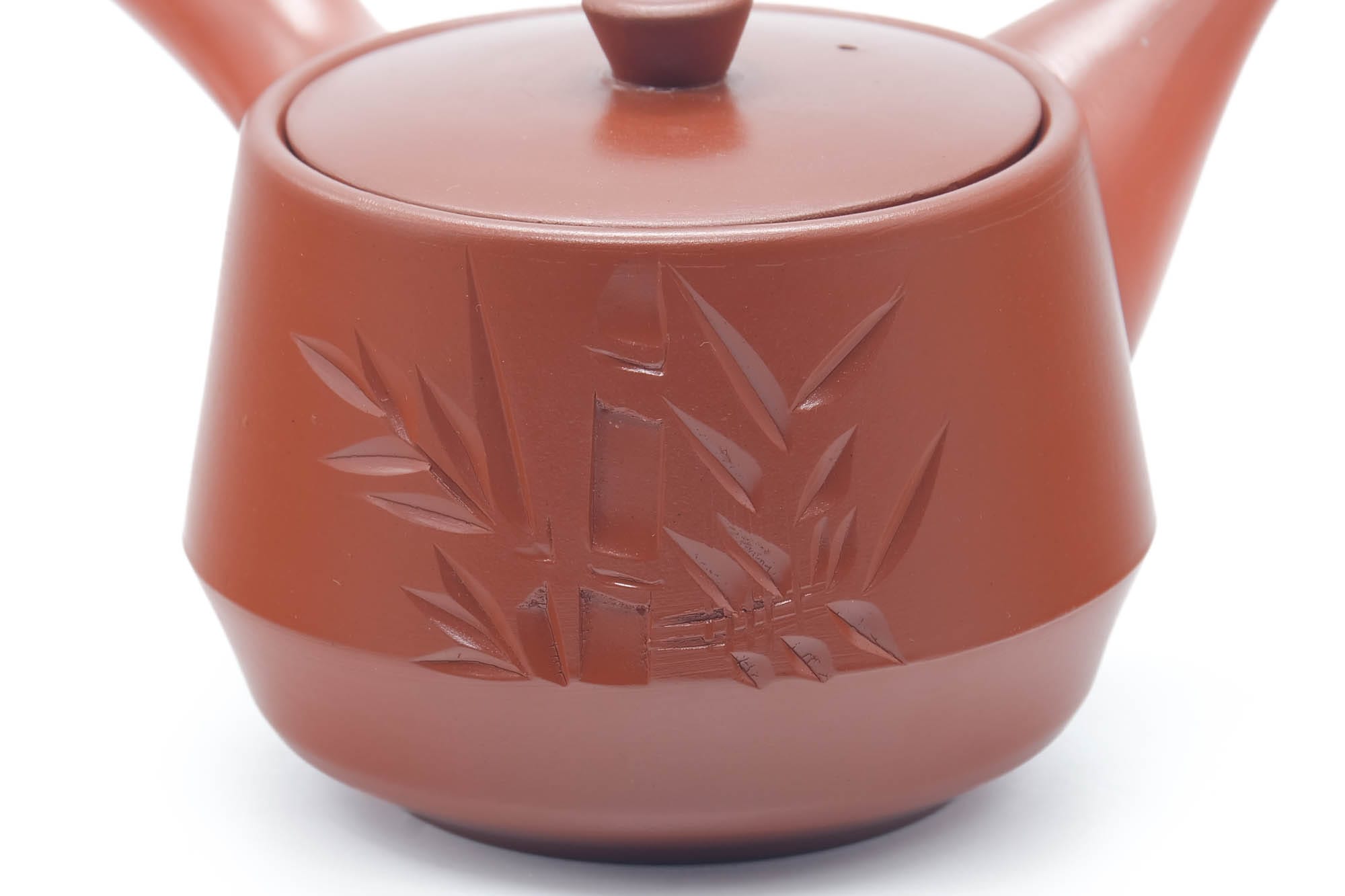 Japanese Kyusu - Bamboo Engraved Tokoname Red Shudei Teapot - 300ml
