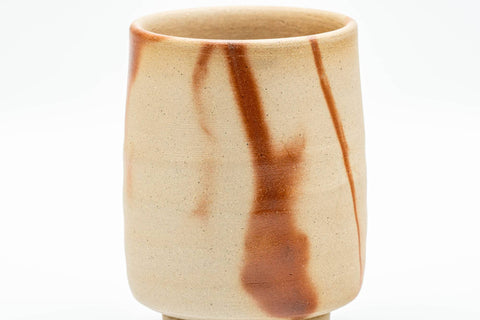 Tezumi — Japanese Teacup - Beige Hidasuki Bizen-yaki Yunomi - 180ml — tipped to show the interior
