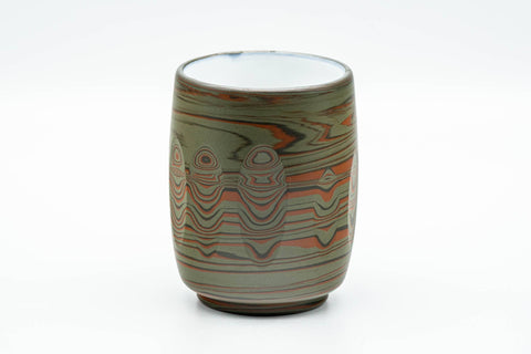 Tezumi — Japanese Teacup - 雲仙窯 Unzen Kiln - Carved Nerikomi Tokoname-yaki Yunomi - 170ml — front view