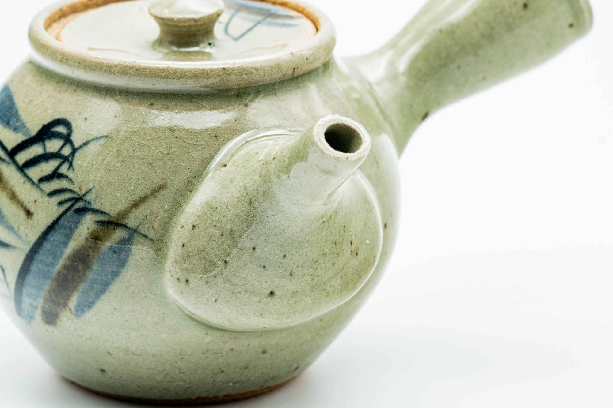 Japanese Kyusu - Abstract Sage Green Glazed Karatsu-yaki Ceramic Filter Teapot - 300ml