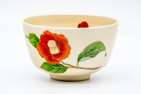 Japanese Matcha Bowl - 西尾瑞豊 Nishio Zuiho - Red Peony Kyo-yaki Chawan - 500ml