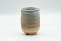 Japanese Teacup - Beige, Peach, and White Hagi-yaki Yunomi - 180ml - front view of the tall ribbed teacup