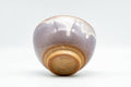 Japanese Teacup - Purple White Drip-Glazed Hagi-yaki Yunomi - 100ml - tilted view showing the foot and base