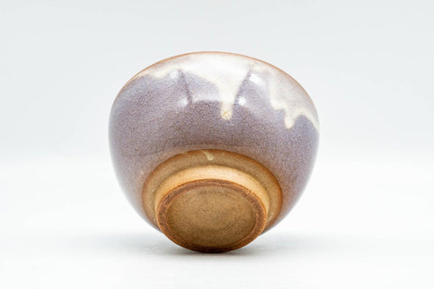 Japanese Teacup - Purple White Drip-Glazed Hagi-yaki Yunomi - 100ml - tilted view showing the foot and base