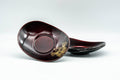 Japanese Chataku - Pair of Purple Gold Floral Oval-Shaped Tea Saucers - Tezumi