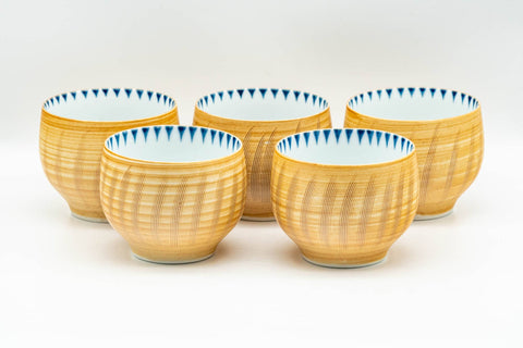 Japanese Tea Set - 有田焼 Arita-yaki Porcelain Debeso Kyusu Teapot with 5 Yunomi Teacups in Wooden Box