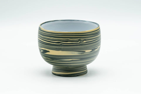Japanese Teacup - Green, Yellow, and White Nerikomi Tokoname-yaki Yunomi - 100ml - front view showing the marbled banding