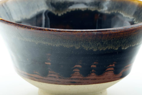 Tezumi — Japanese Matcha Bowl - Brown Drip-Glazed Kyo-yaki Chawan - 200ml — tipped to show the interior