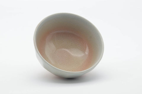 Japanese Matcha Bowl - Faceted Geometric Beige Pink Glazed Kyo-yaki Chawan - 250ml