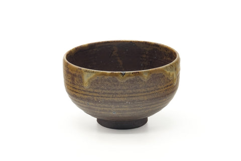 Japanese Matcha Bowl - Brown Yellow Drip-Glazed Chawan - 380ml