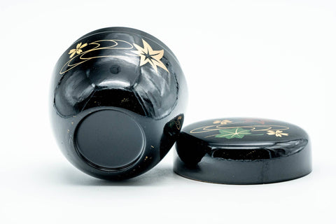 Japanese Natsume - Momiji Sakura Black Lacquer Matcha Tea Caddy - 110ml