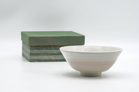 Japanese Matcha Bowl - Beige Pink Spiraling Kyo-yaki Summer Chawan - 150ml