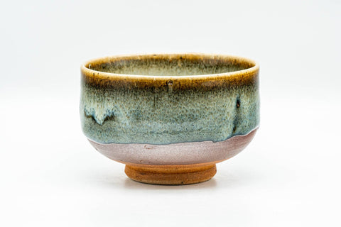 Japanese Matcha Bowl - Green Hare's Fur Drip-Glazed Hantsutsu-gata Chawan - 400ml - side view of the bowl