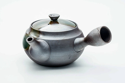 Japanese Kyusu - Green Ash Glazed Banko-yaki Mesh Teapot - 450ml