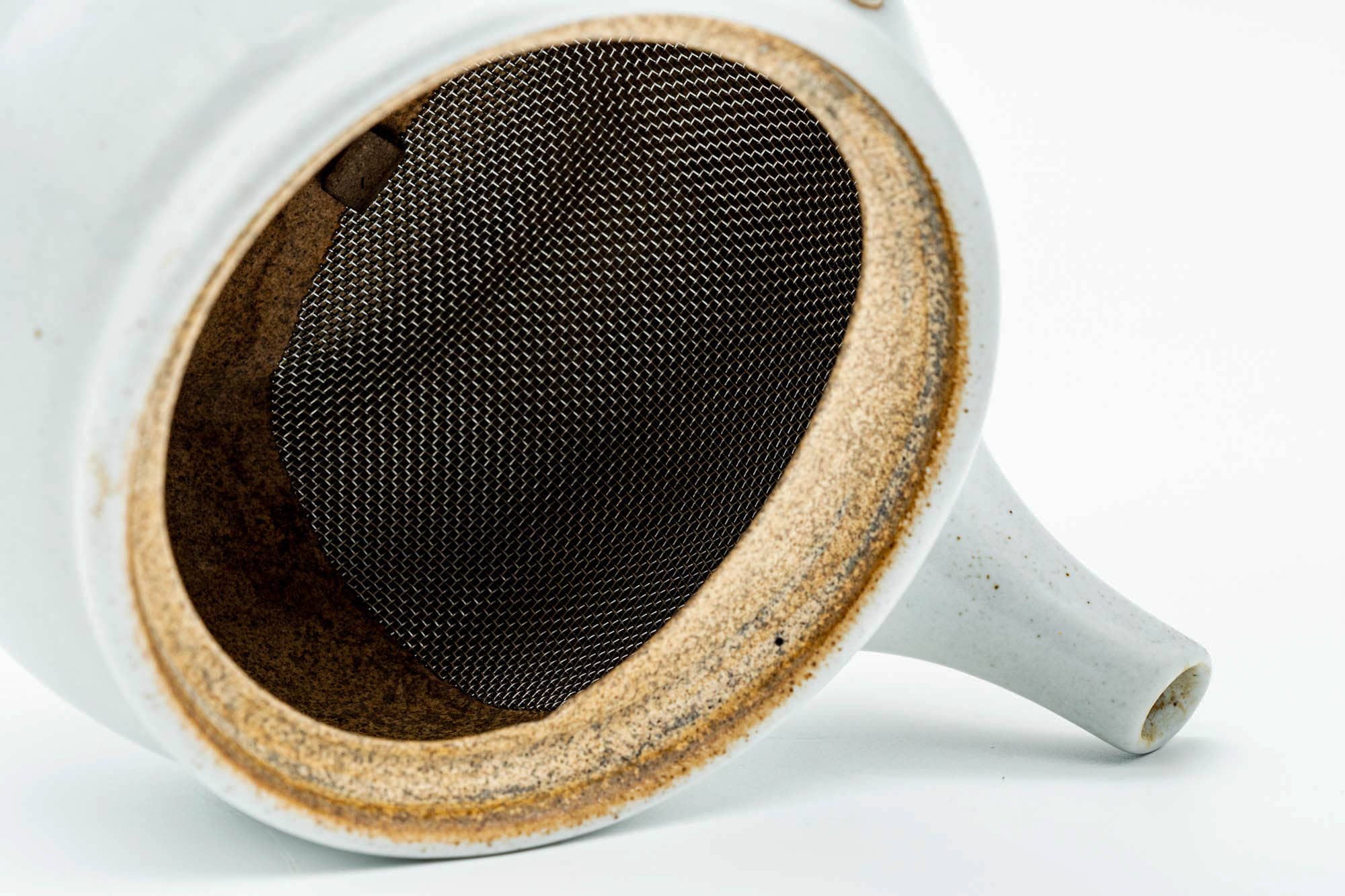 Japanese Kyusu - Brown Textured White Glazed Mesh Teapot - 350ml