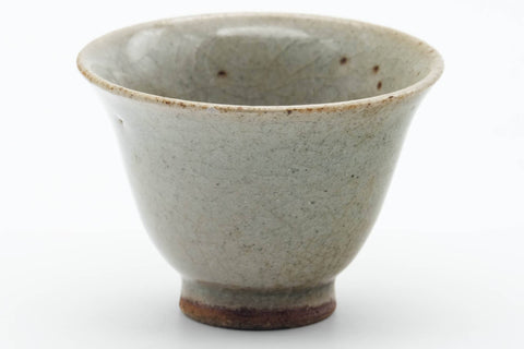 Tezumi — Japanese Teacup - Small Sage Gray Celadon Glazed Guinomi - 50ml — tipped to show the interior