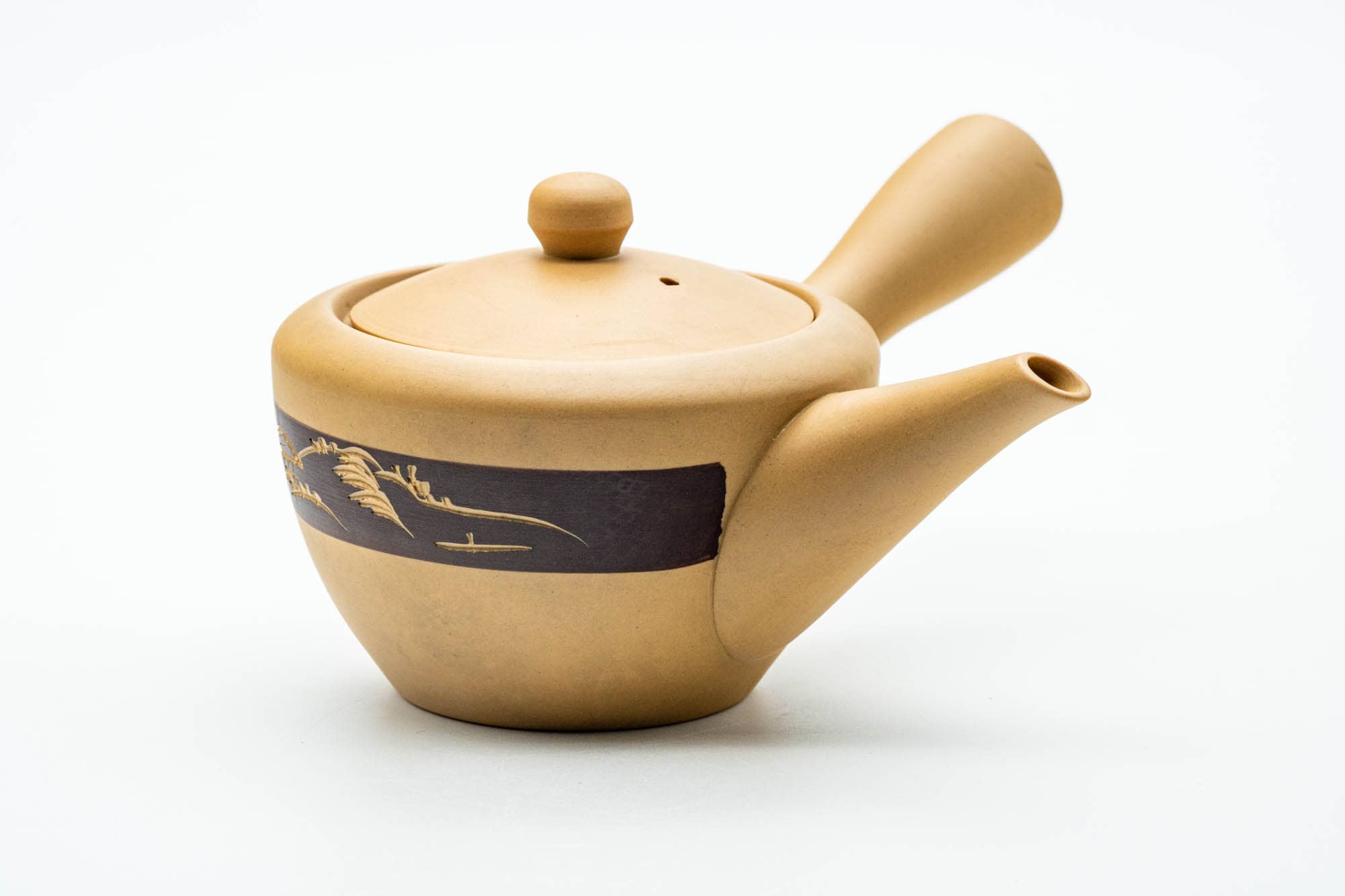 Japanese Kyusu - Beige Landscape Striped Ceramic Teapot - 230ml