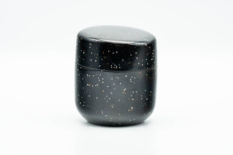 Japanese Natsume - Heavy Speckled Stone Matcha Tea Caddy - 50ml - side view with the lid on