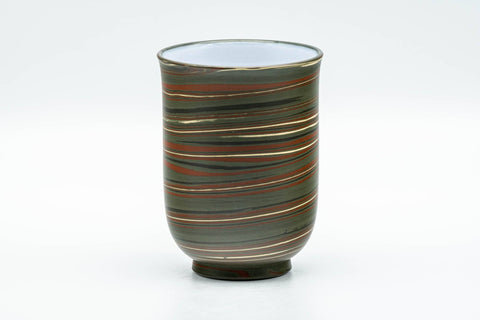 Japanese Teacup - Nerikomi Tokoname-yaki Yunomi - 120ml - front view showing the marbled striped clay