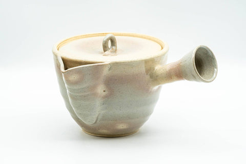 Japanese Tea Set - 玉祖窯 Tamaso Kiln - Beige Gohonte Hagi-yaki Kyusu Teapot with 6 Yunomi Teacups in Wooden Box