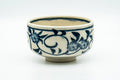 Japanese Matcha Bowl - Blue Floral Geometric Hantsutsu-gata Chawan - 350ml - Tezumi