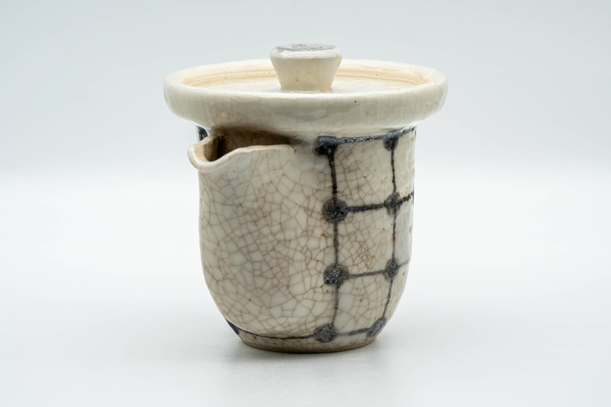 Japanese Houhin - Large Checkered White Crazed Glazed Do-ake Teapot - 220ml - Tezumi