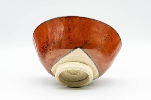Japanese Matcha Bowl - 久 Amber Red Wabi-Sabi Chawan - 150ml - tilted view showing the underside and foot