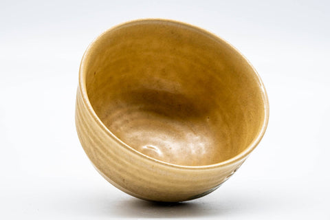 Japanese Matcha Bowl - Yellow Floral Ribbed Seto-yaki Chawan - 300ml