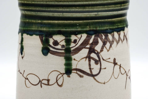 Japanese Mizusashi - Abstract Geometric Green Drip-Glazed Oribe-yaki Water Container - 750ml