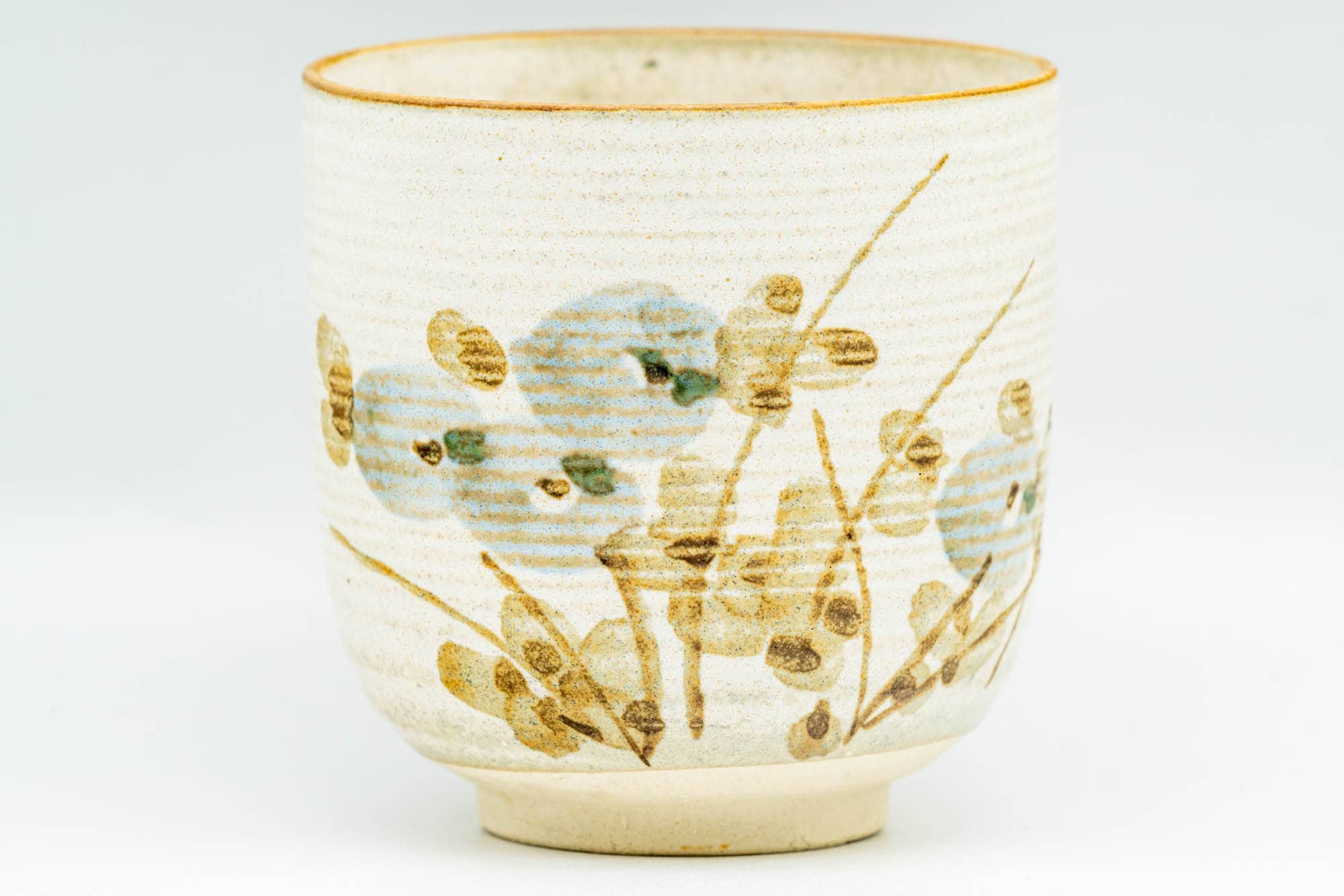 Japanese Teacups - Pair of Beige Floral Kiyomizu-yaki Yunomi - 110ml