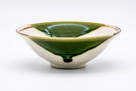 Japanese Matcha Bowl - Beige Green Hira-gata Oribe-yaki Chawan - 150ml