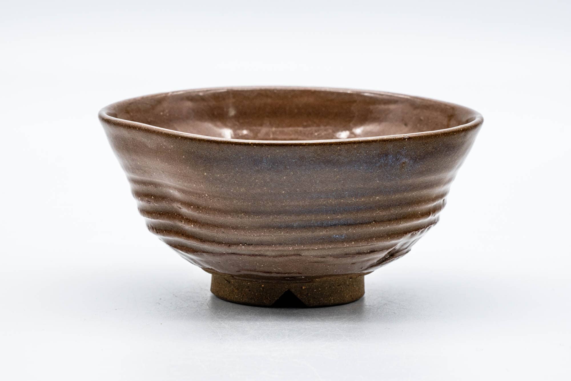 Japanese Matcha Bowl - Brown Glazed Thumb-Indented Ribbed Chawan - 150ml