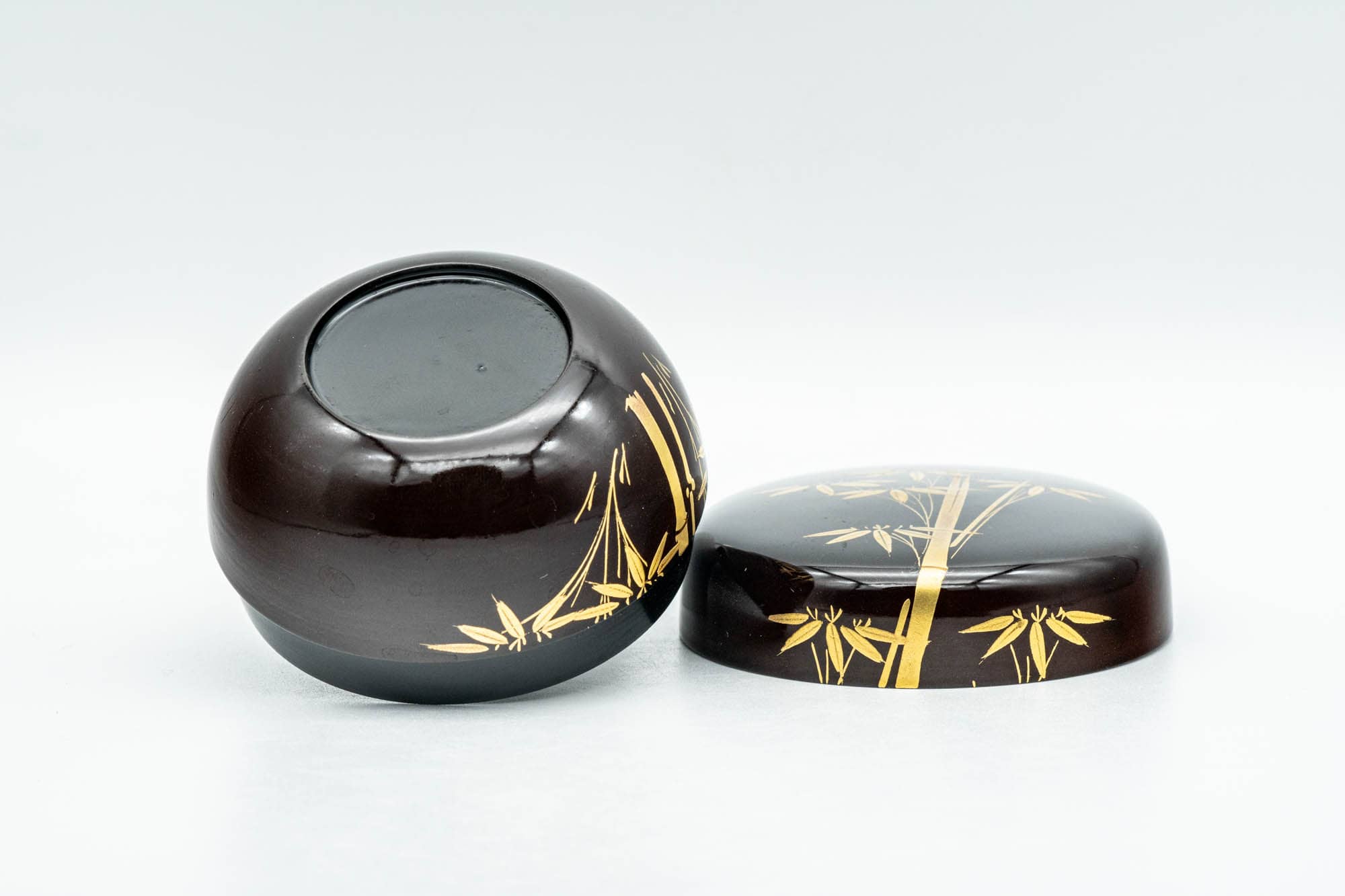 Japanese Natsume - Black Lacquer Golden Bamboo Matcha Tea Caddy - 50ml - Tezumi