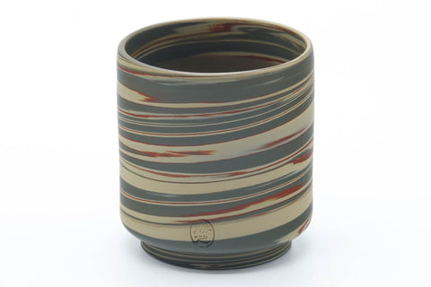 Tezumi — Japanese Teacup - Green Yellow Nerikomi Tokoname Yunomi - 135ml — tipped to show the interior