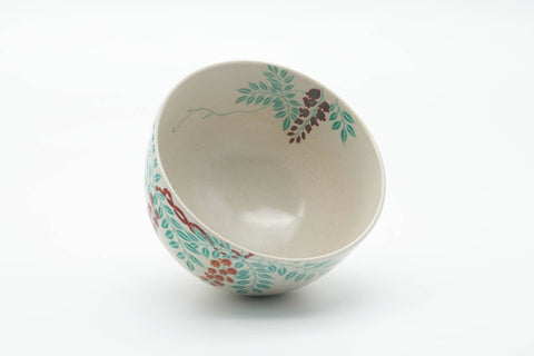 Japanese Matcha Bowl - Green Red Floral Kyo-yaki Chawan - 400ml