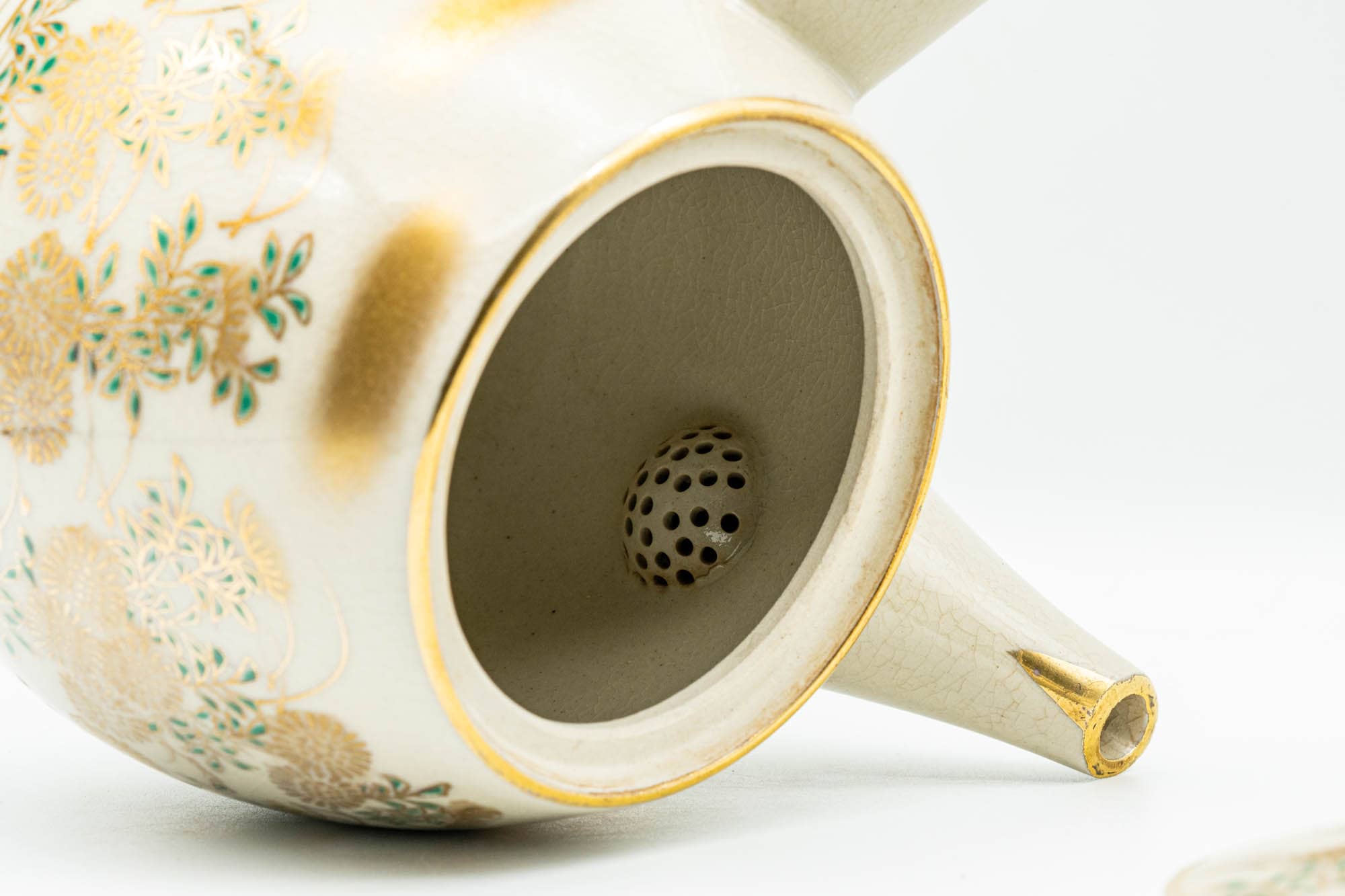Japanese Kyusu - Large Gold Floral Kutani-yaki Debeso Teapot - 600ml