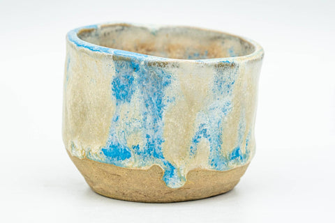 Japanese Teacup - Cloudy White and Blue Glazed Wabi-Sabi Guinomi - 60ml - Tezumi